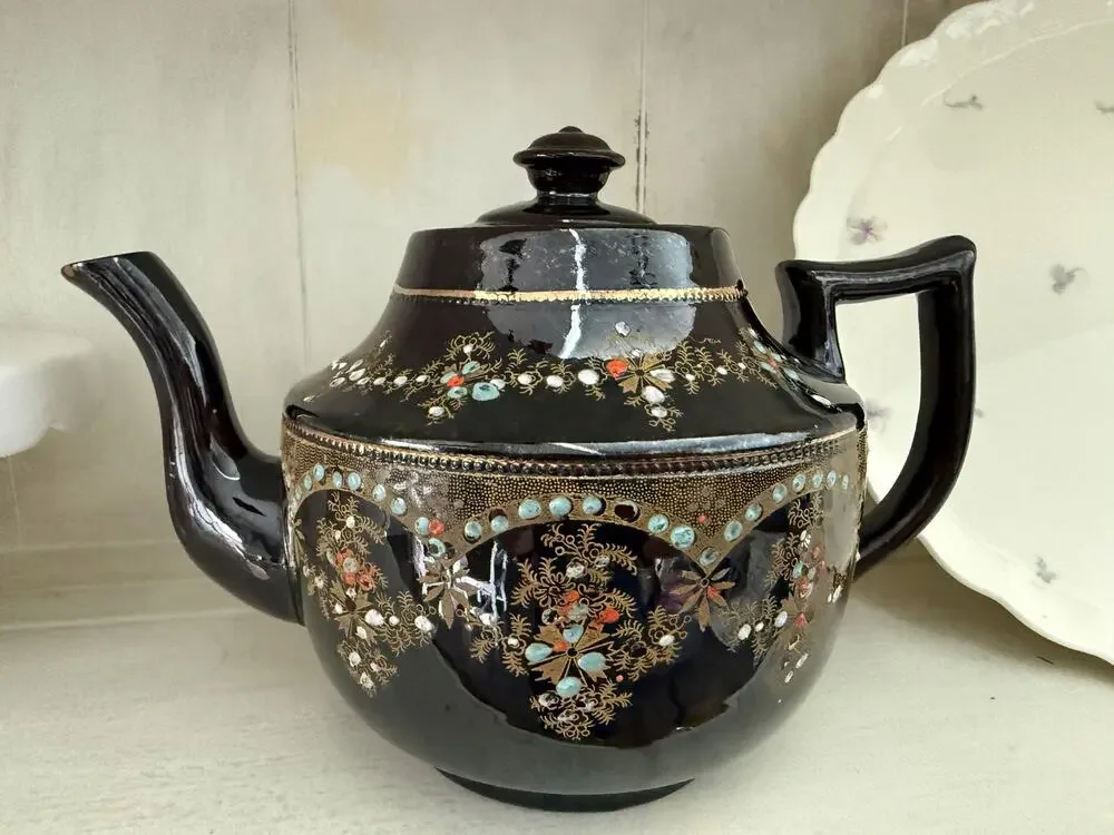 Vintage Price Brothers England Moriage Teapot Brown Gold Floral No. 7